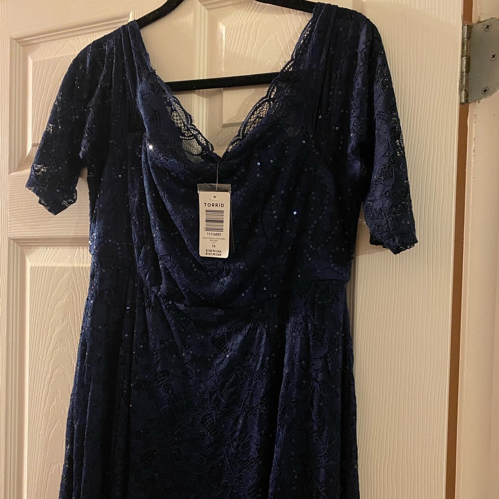 NWT Torrid Navy Sequin Off Shoulder Gown
